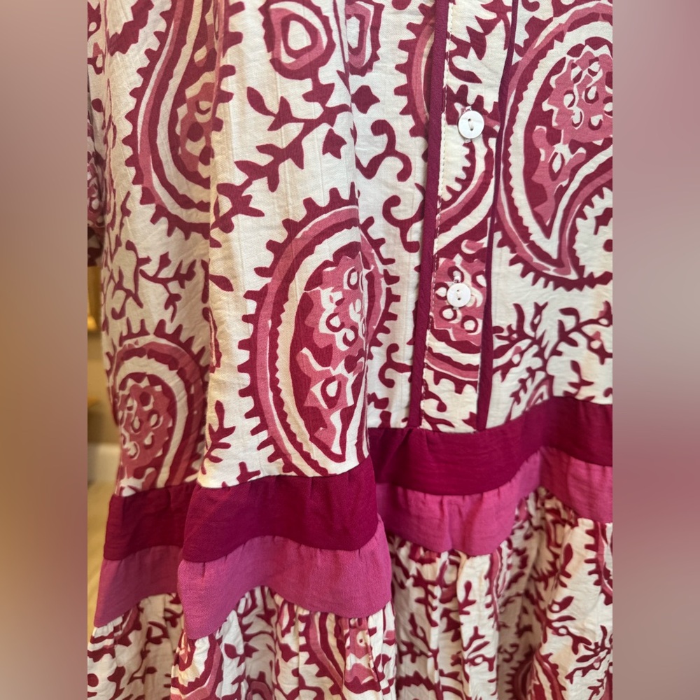 NWT! SHE + SKY Berry and Cream Paisley Poof Sleeve Midi Dress - Picture 8 of 10